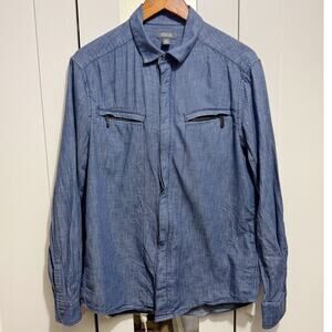 Kenneth Cole Reaction Denim Chambray Shirt Men’s Large Zip Pocket Casual